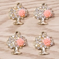 Pendenti ad albero con rose in resina e strass scintillanti in cornice metallica dorata - Oro Rosa