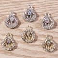 Muschelförmige Schmuckanhänger mit funkelnden Kristallen und Steinen in Gold und Silber - Gold Silber Hohl Muschel Strass Gemischt (YD1177hunse) / 10er Pack / Mehrfarbig