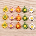 Colorful alloy flower charms in five pastel colors arranged on a wooden background - Mixed Color Flower Set Style (YD1106hunse) / 10 Pieces Pack / Multicolor