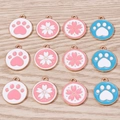 Enamel cherry blossom and cat paw alloy charms in pink and blue for DIY jewelry - 10 Pieces Pack / Multicolor