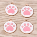 Cute pink and white enamel cat paw alloy charms with gold plating for DIY jewelry making - 10 Pieces Pack / White Paw Print