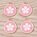 Pink enamel cherry blossom pendants with rose gold alloy trim for DIY jewelry - 10 Pieces Pack / White Cherry Blossom