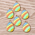 Rainbow striped Easter egg charms set with gold finish for DIY jewelry making - 10 Pieces Pack / Diagonal Rainbow Stripe Style (YD1114)
