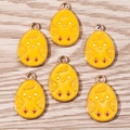 Pack of six yellow enamel chick egg pendants for DIY jewelry crafts and accessories - 10 Pieces Pack / Cartoon Chick Shape (YD1115)