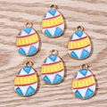Set of 6 colorful enameled egg pendants with geometric patterns for DIY jewelry making - 10 Pieces Pack / Geometric Triangle Wave (YD1116)