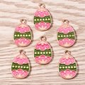 Pink and dark green enamel Easter egg charms with gold alloy edges for DIY jewelry - 10 Pieces Pack / Wave Floral Decoration (YD1117)