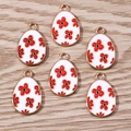 Cartoon Easter egg pendants in white with red flower pattern for DIY jewelry making - 10 Pieces Pack / White Background Red Flower (YD1119)
