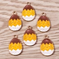 Cute cartoon chicken in eggshell enamel charm for DIY jewelry making in golden finish - 10 Pieces Pack / Dark Brown Yellow Chick (YD1120)