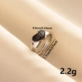Detail of silver vintage heart ring with black enamel eye and 0.9cm width dimensions - Silver Band-Black Heart