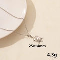 Halskette mit Schildkrötenanhänger aus Edelstahl in Silber mit detaillierter Textur - Silber Meeresschildkröte Stil (S828-S+N22-S)