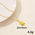 Goldene Edelstahlkette mit O-Kettenglieder und einem detaillierten Meeresschildkröten-Anhänger - Gold Meeresschildkröte Stil (S828-G+N22-G)