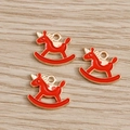 Set de 3 colgantes de unicornio caballito de madera en esmalte rojo y metal dorado DIY - Rojo