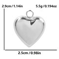 Gepolijste hart hanger afmetingen met 2,9cm hoogte en 2,5cm breedte maataanduidingen - 2.9cm Spiegelhart Stijl (S1698-S) / Zilver