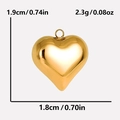 Gedetailleerd beeld van een gouden 18k hart hanger met afmetingen en gewichtsspecificaties - 1.9cm Spiegelhart Stijl (S1961-G)