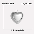 Detailweergave van de afmetingen van de zilveren hartvormige hanger van roestvrij staal - 1.6cm Spiegelhart Stijl (S1962-S)