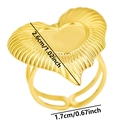 Detaillierte Maße des goldenen Herzrings mit Muscheltextur und verstellbarem offenem Ring - Gold