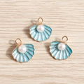 Himmelblaue Emaille-Muschelanhänger mit Perlen und Goldrand für DIY-Schmuckherstellung - Blau Jakobsmuschel Künstliche Perle Stil (YD480lanse) / 10er Pack / Blau
