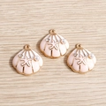 Rosa-weiße Muschel-Anhänger mit Seesternen, Perlen und Strass auf Holzgrundierung - Rosa Muschel Seestern Künstliche Perle Anhänger (YD452fense) / 10er Pack / Rosa
