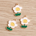 Tre ciondoli a girasole in smalto bianco con faccine sorridenti per gioielli fai da te - Confezione da 3 / Bianco