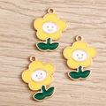 Tre ciondoli in smalto a forma di girasole con smiley per gioielli e accessori fai da te - Confezione da 3 / Giallo