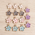 Enamel cherry blossom flower pendants with rhinestones for DIY jewelry making - 10 Pieces Pack / Multicolor