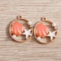 Set di ciondoli marini in smalto con stelle, conchiglie, perle sintetiche e base in lega oro - Rosa Arancio