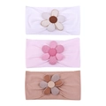 Lot de trois bandeaux élastiques pour bébé avec fleurs en blanc, rose et café clair - Style 3 Pièces Fleur à 6 Pétales (MS5291)