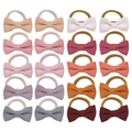 Detailed grid view of 20pcs linen bow hair ties in 10 assorted solid pastel colors - MS5898 20-Piece Set (Multicolor)