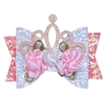Glitzer-Haarspange aus PU-Leder mit goldener Krone und Stoffblumen in Rosa und Blau - Krone Stil Rosa (MC5842)
