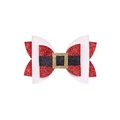 Girl's red and white glitter Christmas bow hair clip with Santa belt buckle detail - White + Red