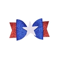 Glittery Independence Day hair bow with red, blue, and white star pattern for kids - Bow Style (MC5824)