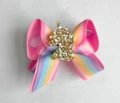 Barrette à cheveux nœud rose et arc-en-ciel avec licorne dorée en paillettes - Licorne Arc-en-Ciel (MC5687)