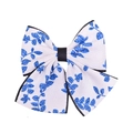 Lazo para el pelo de niña con cinta blanca, estampado de hojas azules y ribete negro - Azul Chinoiserie