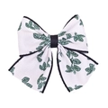 Barrette à nœud fait main pour fille avec imprimé feuilles vertes sur tissu blanc - Vert