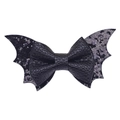 Halloween Haarclip mit lila Glitzer Fledermausflügeln und schwarzer Kunstlederschleife - Schwarze Schleife Flügel