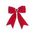 Detail of red velvet bow hair clip with a sparkling rhinestone heart for girls - Red (MC6508)