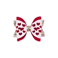 Detail of red and white layered heart bow hair clip with gold glitter fabric for girls - Hollow Heart Bow Style (MC6566)