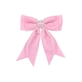 Close-up of pink velvet bow hair clip with sparkling heart rhinestone for girls - Pink (MC6509)