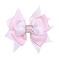 Lazo para el pelo de cinta de grogrén rosa y blanco con hebilla de diamantes - Rosa Claro + Blanco