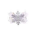 Barrette de Noël pour fille avec ruban blanc pailleté et flocon de neige argenté - Style Nœud Flocon / Argent (MC5958)