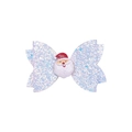 Pince à cheveux nœud de Noël blanc scintillant avec figurine de Père Noël festive - Style Père Noël (MC5949)