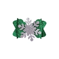 Nœud à cheveux vert pailleté avec flocon argenté pour accessoires de Noël fille - Style Nœud Flocon / Vert + Argent (MC5961)
