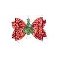 Pince à cheveux nœud rouge pailleté avec sapin de Noël vert et étoile dorée - Style Sapin de Noël (MC5951)