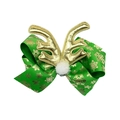 Détail de la pince à cheveux de Noël avec ruban vert à flocons, bois dorés et pompon blanc - Nœud Flocon de Neige Vert(MC6682)