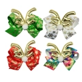 Detail showing 4-pack Christmas bow hair clips with gold reindeer antlers and snowflakes - Red Green White And Multicolor Bows Set(MS6684)