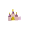 Barrette château rose pailleté avec tours mauves et séquin jaune pour filles - Château