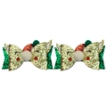 Detail of Christmas glitter reindeer hair clips with colorful sequins and pom poms - Reindeer Face Christmas Hat Bows (MS6635)