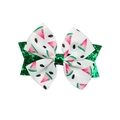 Detail of glitter bow hair clip with watermelon print on white grosgrain ribbon - Watermelon Slice Style (MC6696)