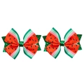 Detail of watermelon bow hair clips featuring glitter fish tail and green striped ribbon - Watermelon Texture Style (MS6698)