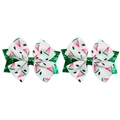 Detailed macro view of children's watermelon glitter hair clips with red ribbon bows - Watermelon Slice Style (MS6699)